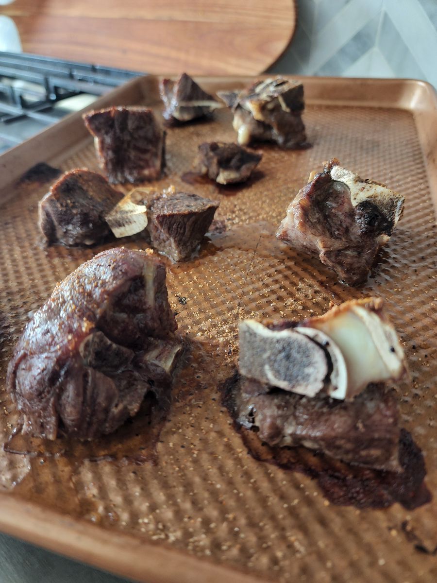 Roasted bones prepared for broth making
