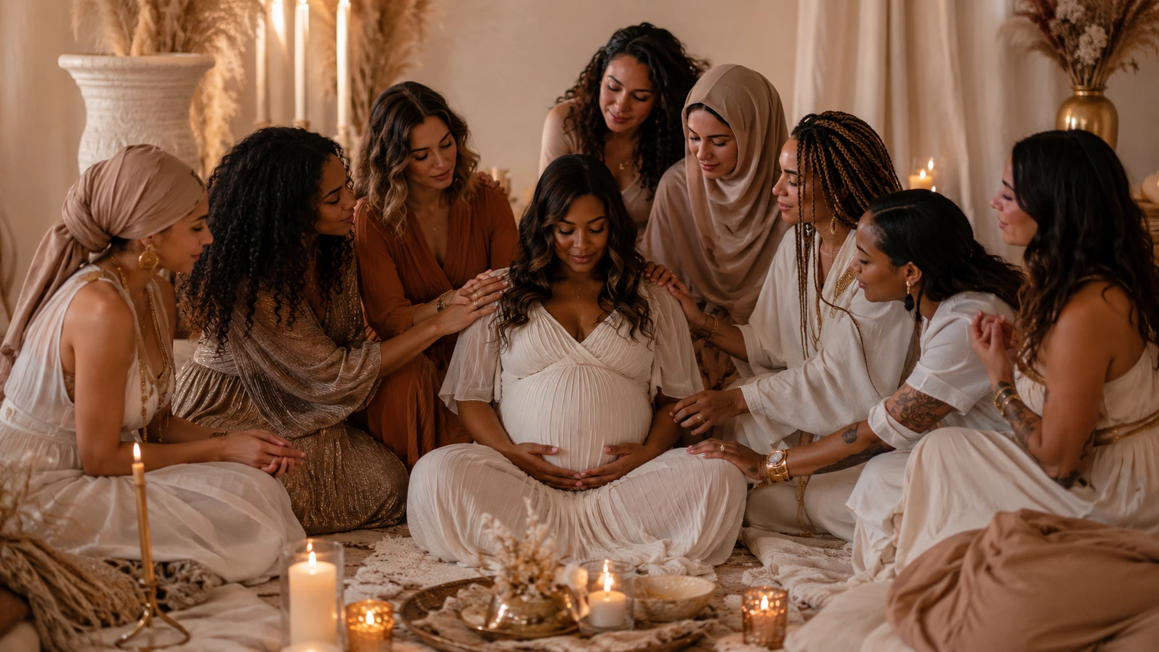 Mother’s Blessing support circle gathered around an expectant mother