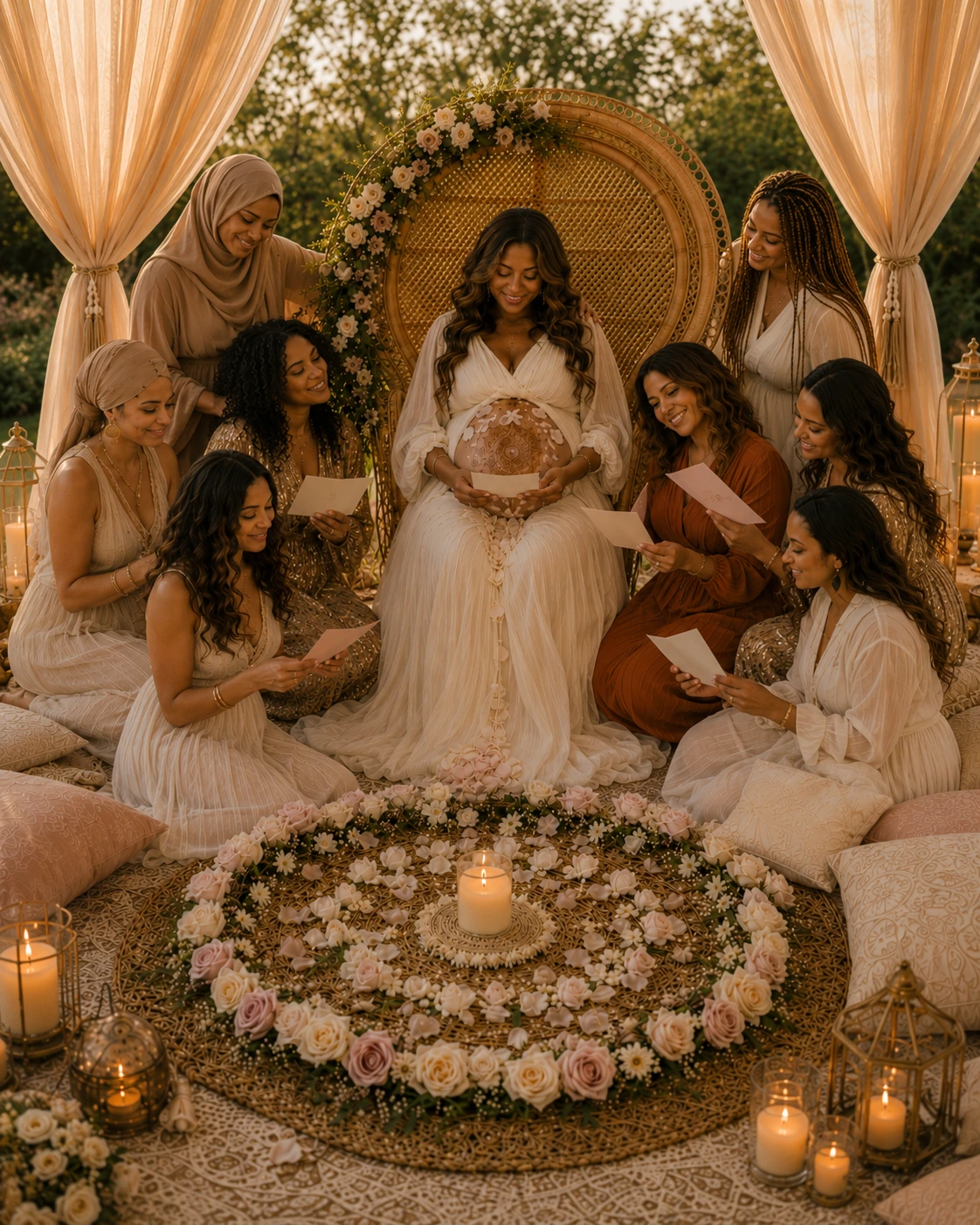 Affirmation and letter ritual with matching blush and cream floral styling