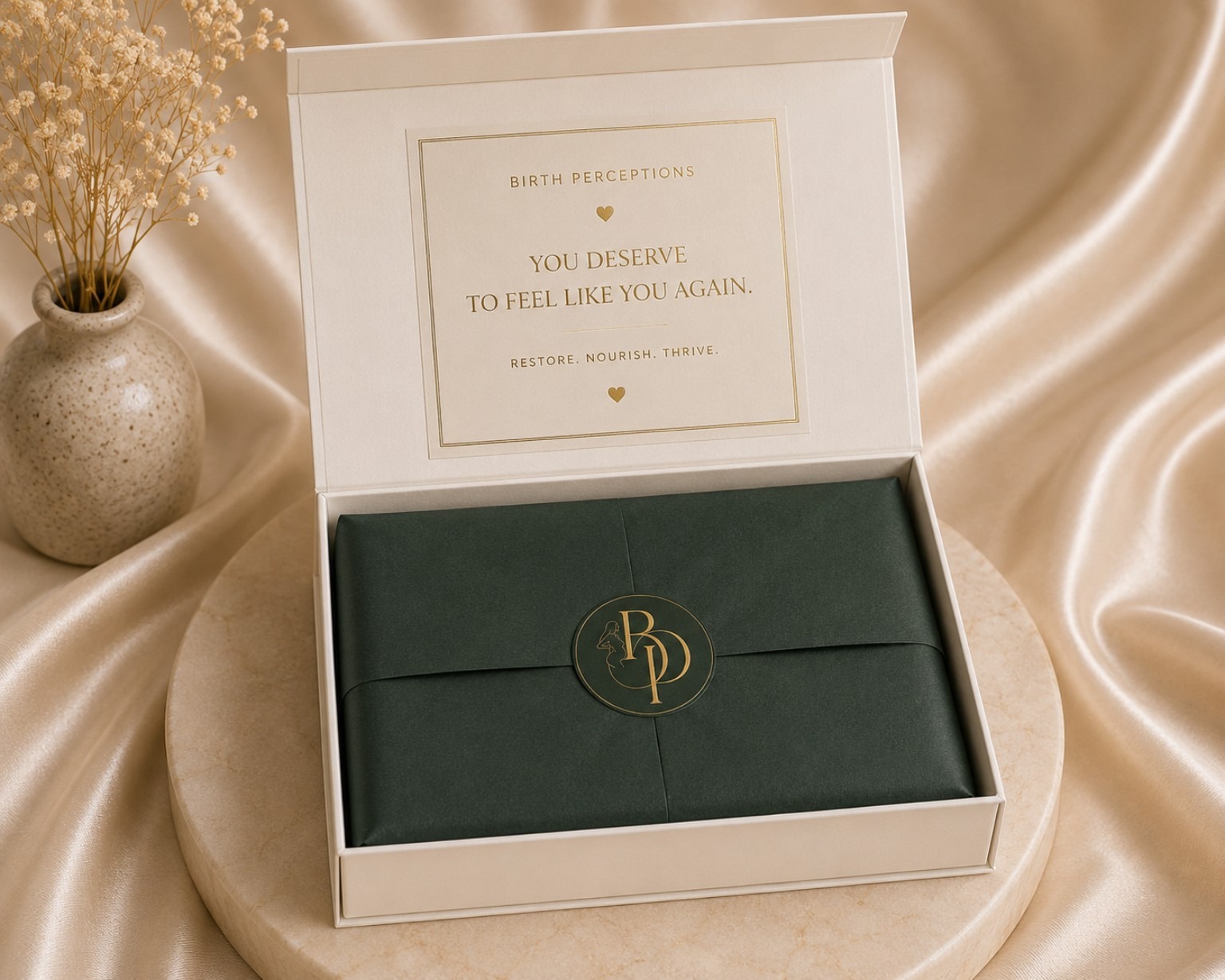Birth Perceptions Sacred Skin luxury collection with green presentation box